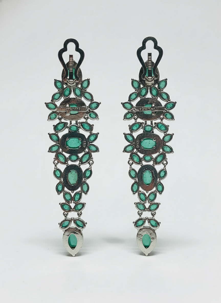 Natural Colombian Emerald  Fancy Artisan Made Earrings