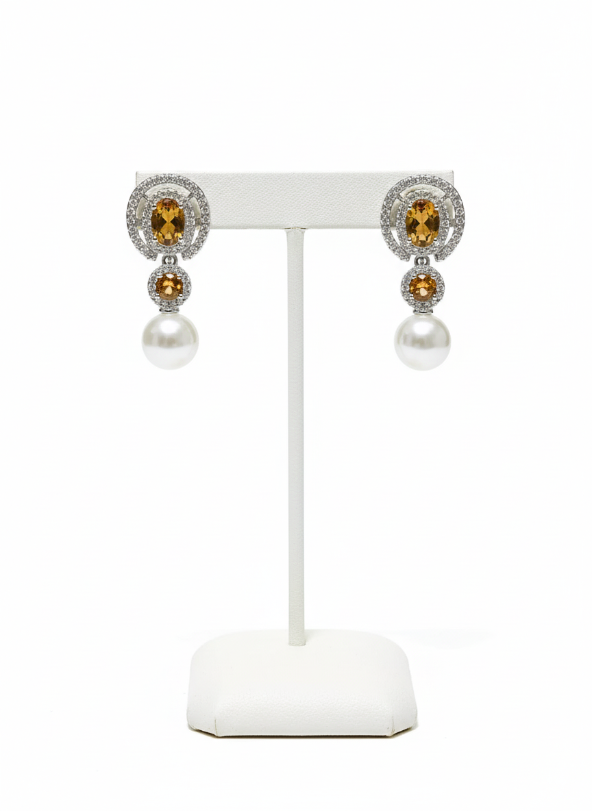 Handmade Citrine and Pearl Drop Earrings