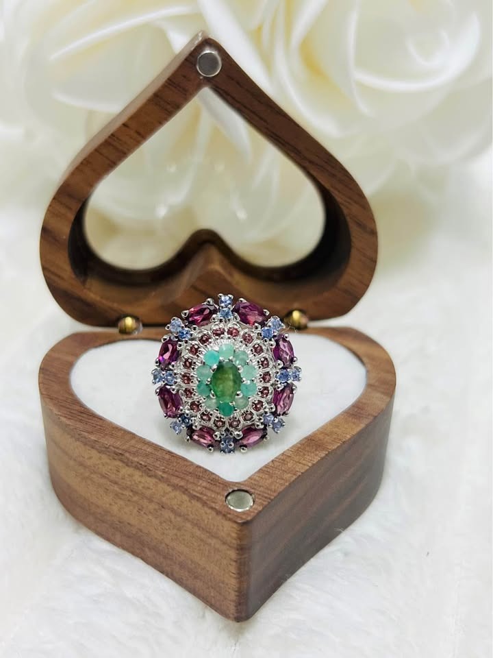 Colombian Emerald & Tanzanite Cocktail Ring - 18k Gold vermeil Statement Ring