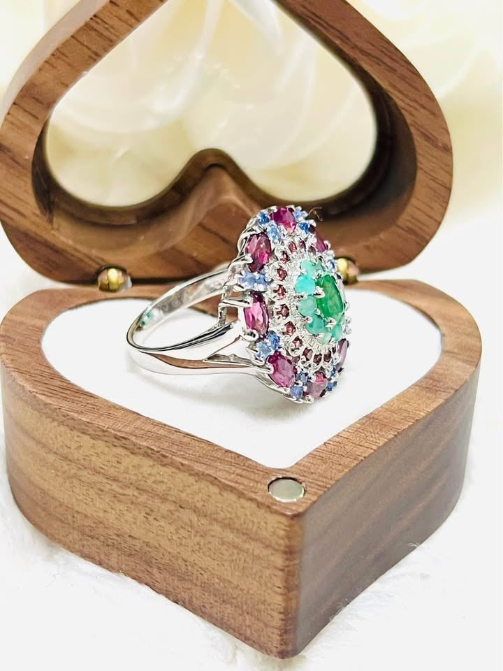 Colombian Emerald & Tanzanite Cocktail Ring - 18k Gold vermeil Statement Ring