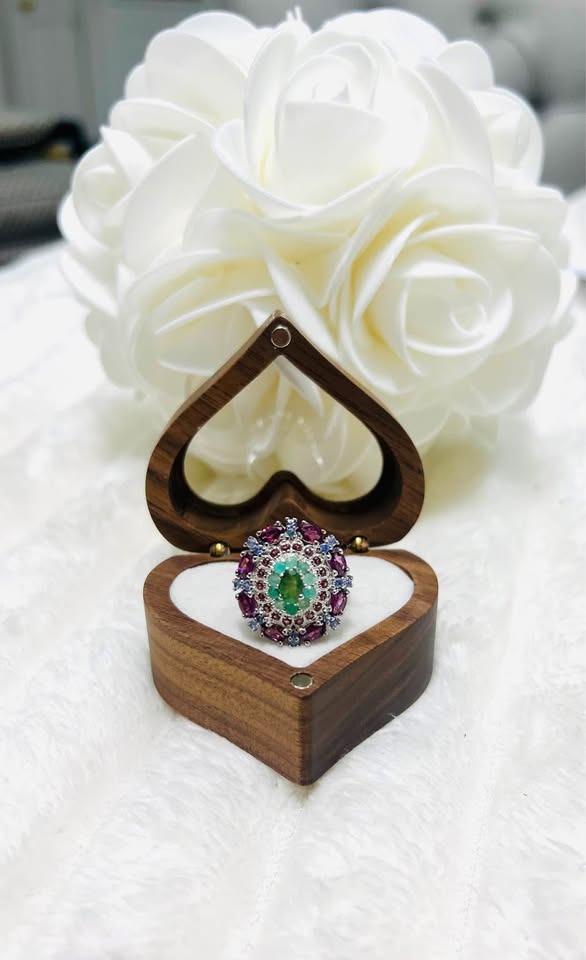 Colombian Emerald & Tanzanite Cocktail Ring - 18k Gold vermeil Statement Ring