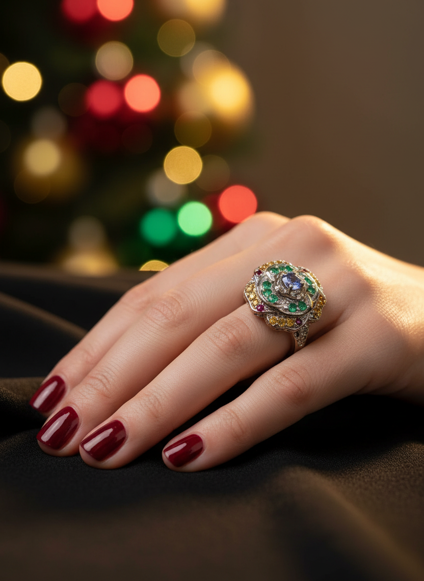 Artisan Handmade Gemstone Rose Ring – Sterling Silver