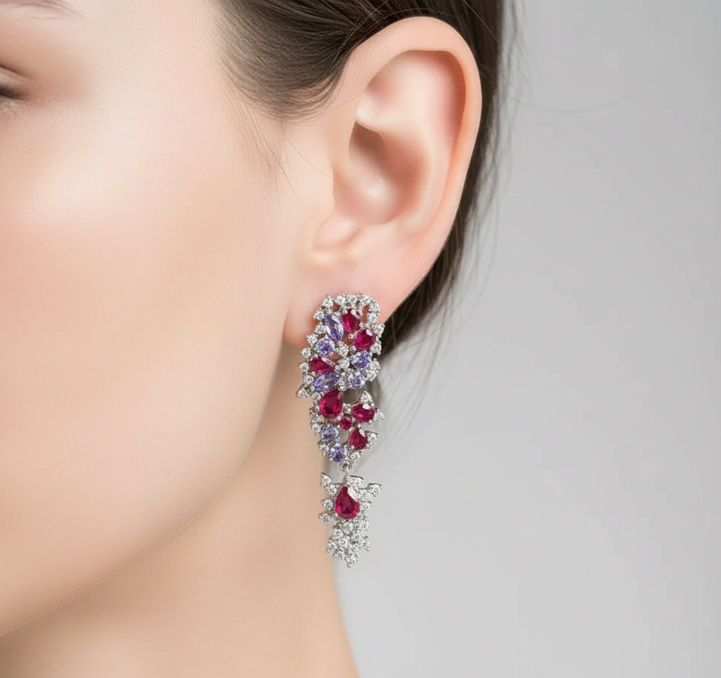 Burmese Ruby & Tanzanite Vintage  Style English Earrings