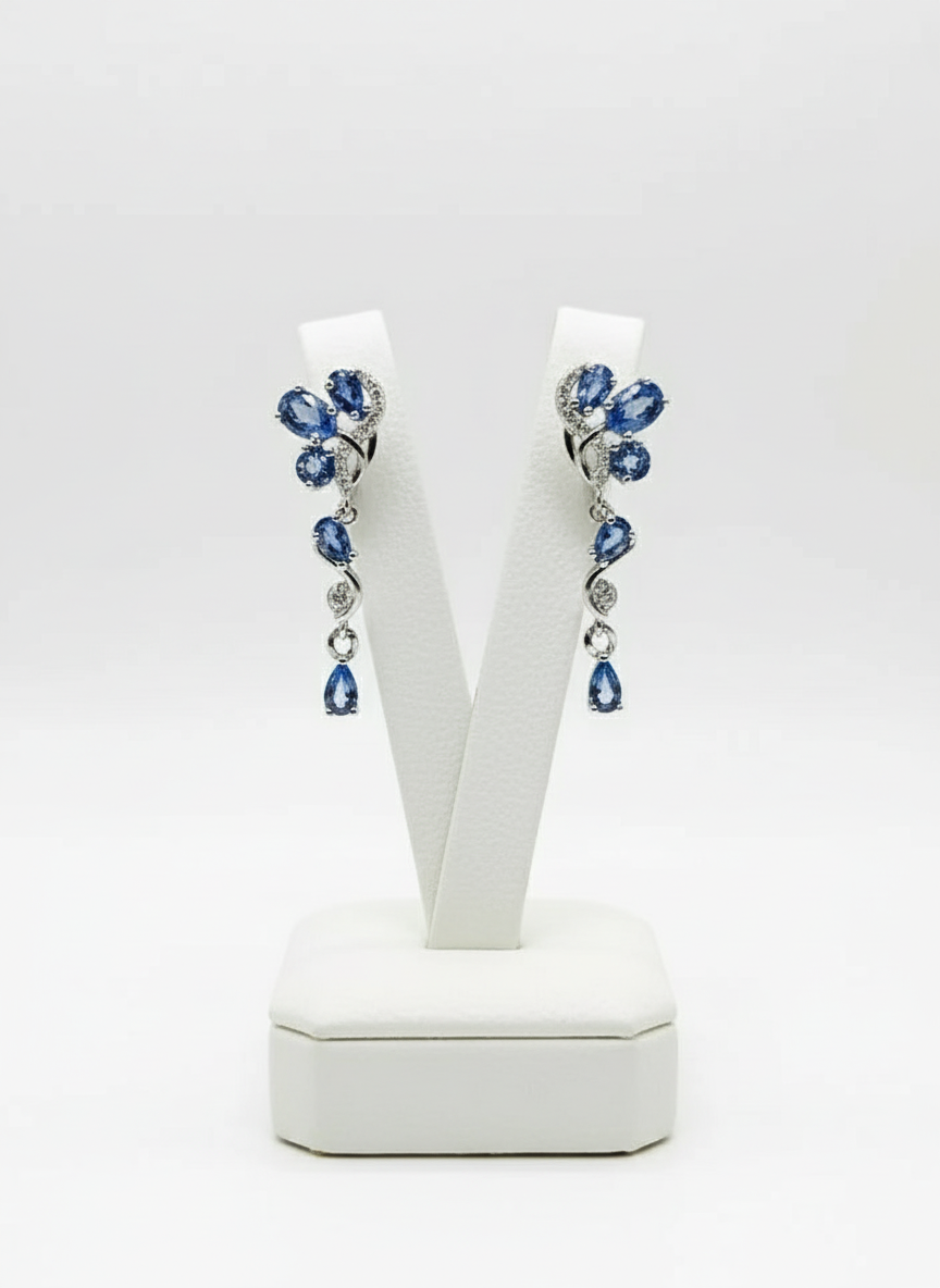 Artisan Made Tanzanite Floral Dangle Earrings