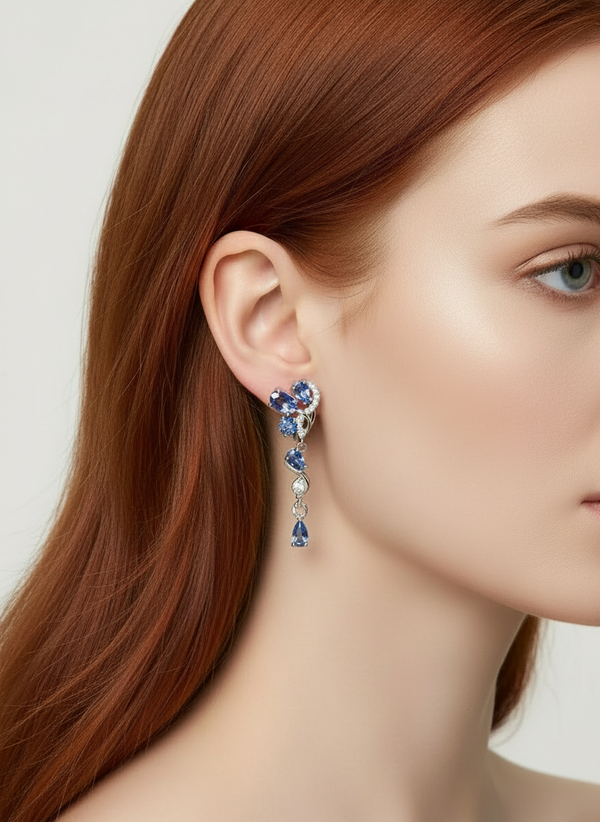 Artisan Made Tanzanite Floral Dangle Earrings