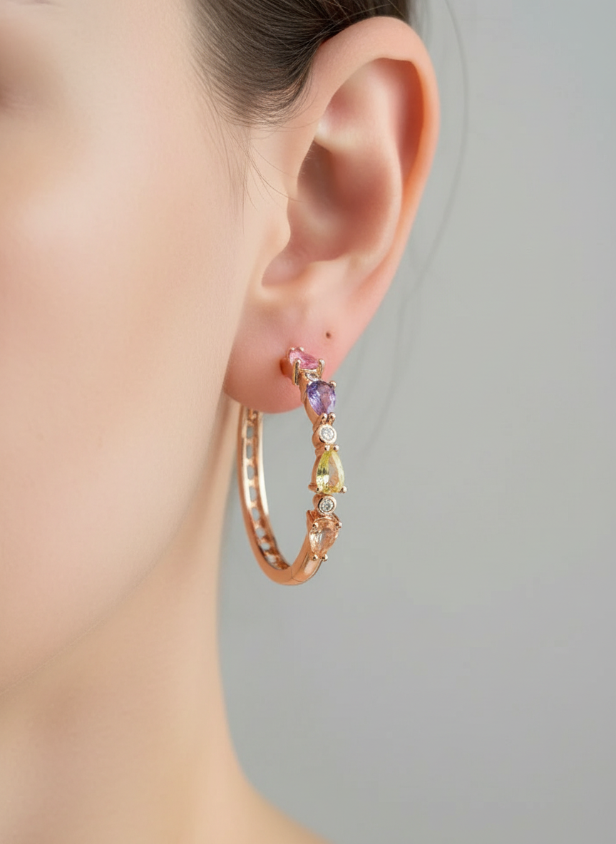 Rolled Gold Tourmaline Colourful Hoops
