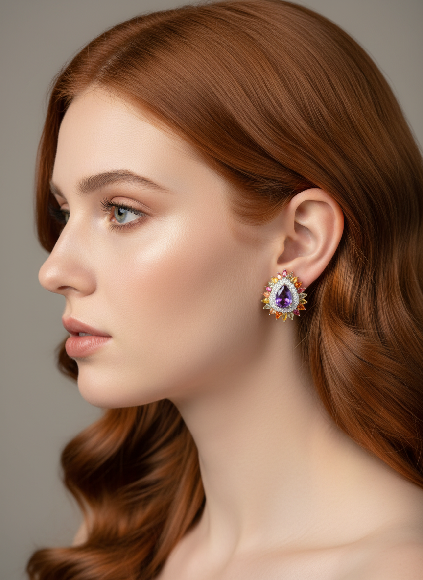 Handcrafted Natural Amethyst & Sapphire Earrings