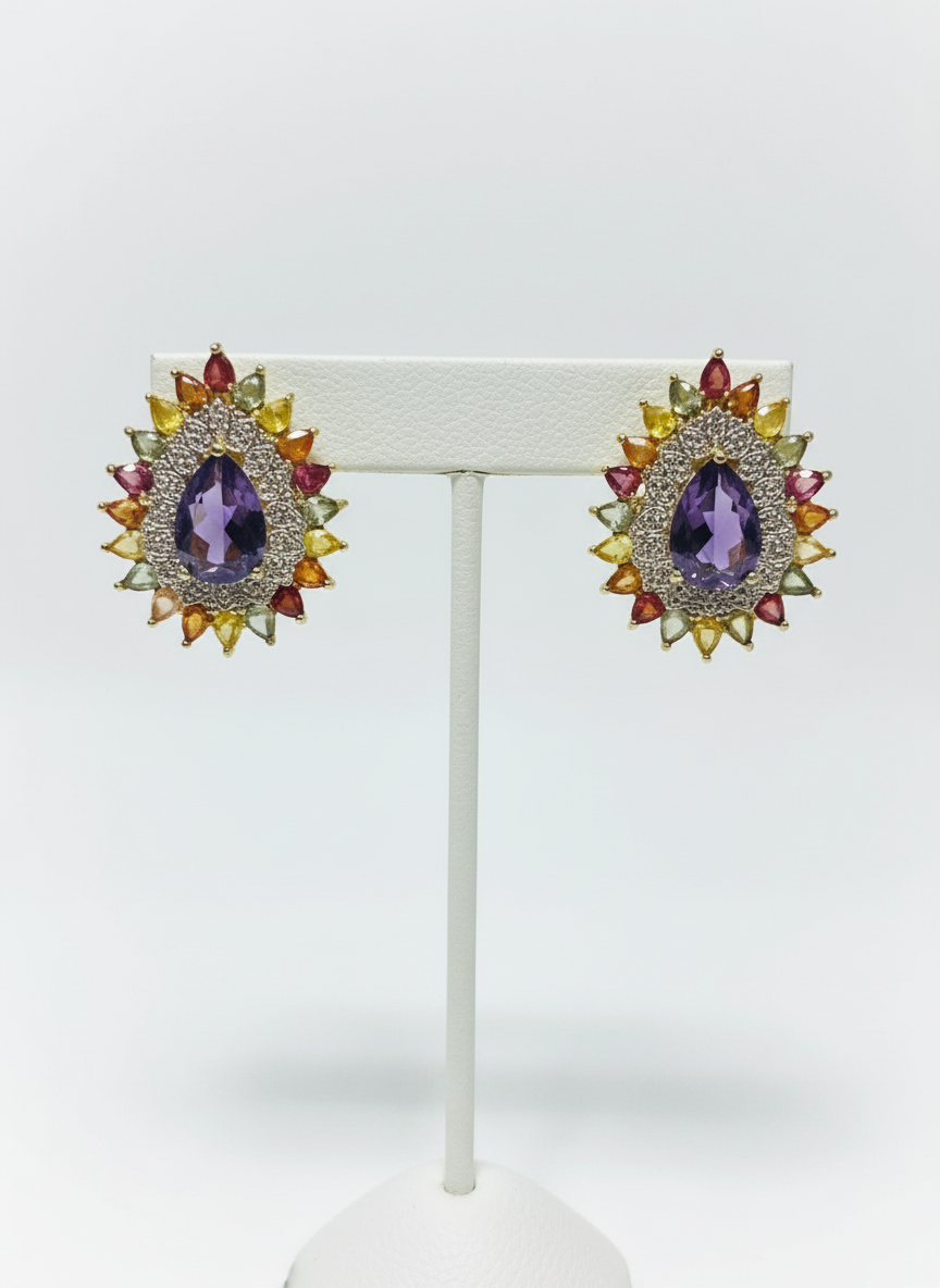 Handcrafted Natural Amethyst & Sapphire Earrings