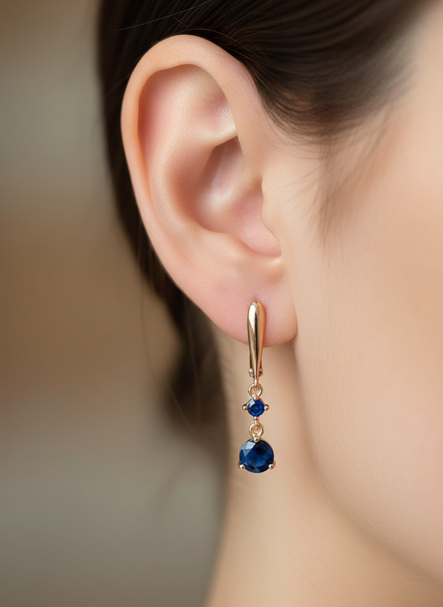 Rolled Gold Blue Sapphire Dainty earrings- Bridesmaid collection