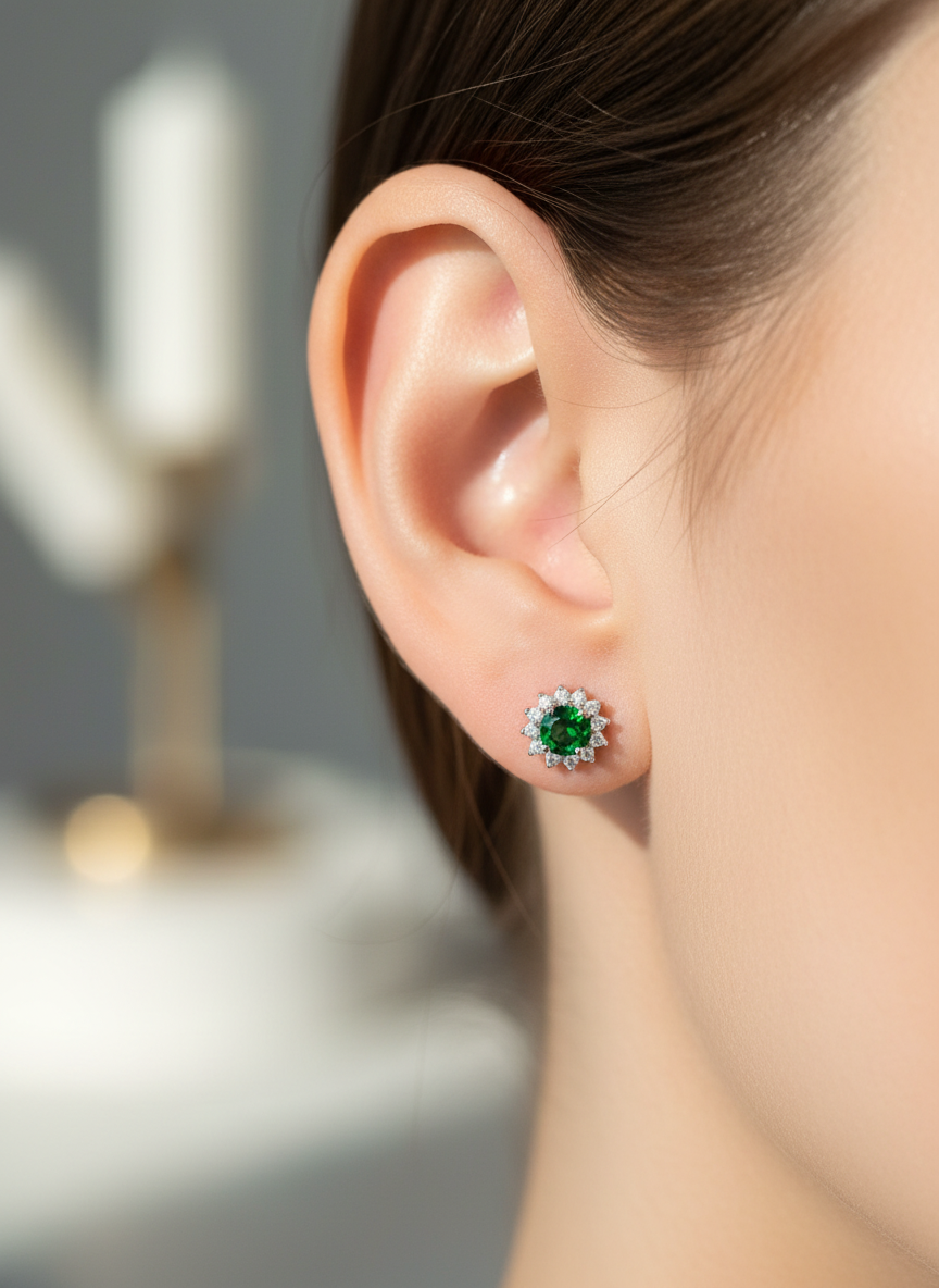 Natural Chrome Diopside Stud earrings- Handmade