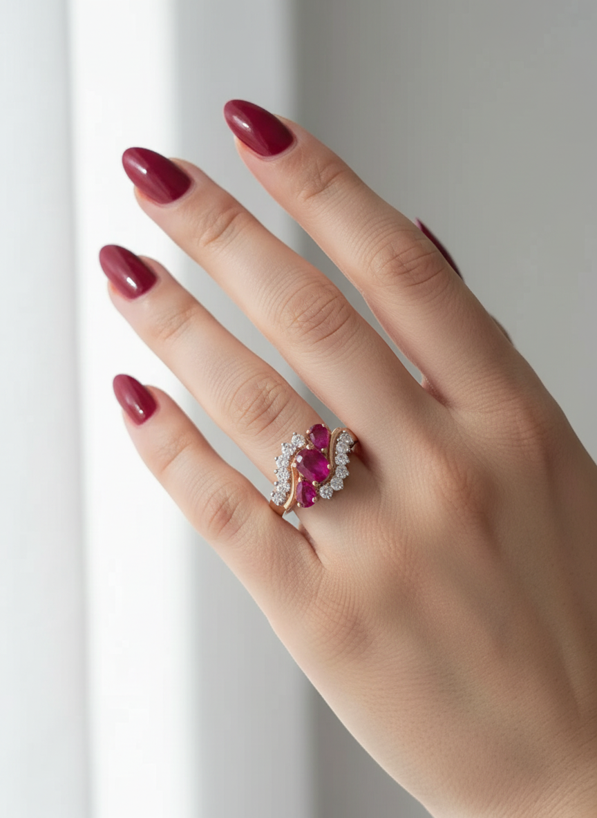 Exquisite Natural Burmese Rubies Ring- 18K Rose Gold Plated Sterling Silver Ring