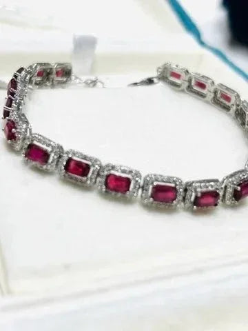 Burmese Ruby & Topaz Bracelet in Platinum on Silver, 7.5–9" - Eva & Elie
