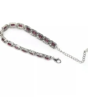 Burmese Ruby & Topaz Bracelet in Platinum on Silver, 7.5–9" - Eva & Elie