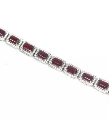 Burmese Ruby & Topaz Bracelet in Platinum on Silver, 7.5–9" - Eva & Elie