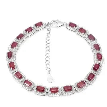 Burmese Ruby & Topaz Bracelet in Platinum on Silver, 7.5–9" - Eva & Elie