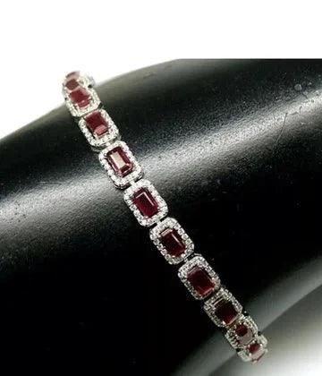 Burmese Ruby & Topaz Bracelet in Platinum on Silver, 7.5–9" - Eva & Elie