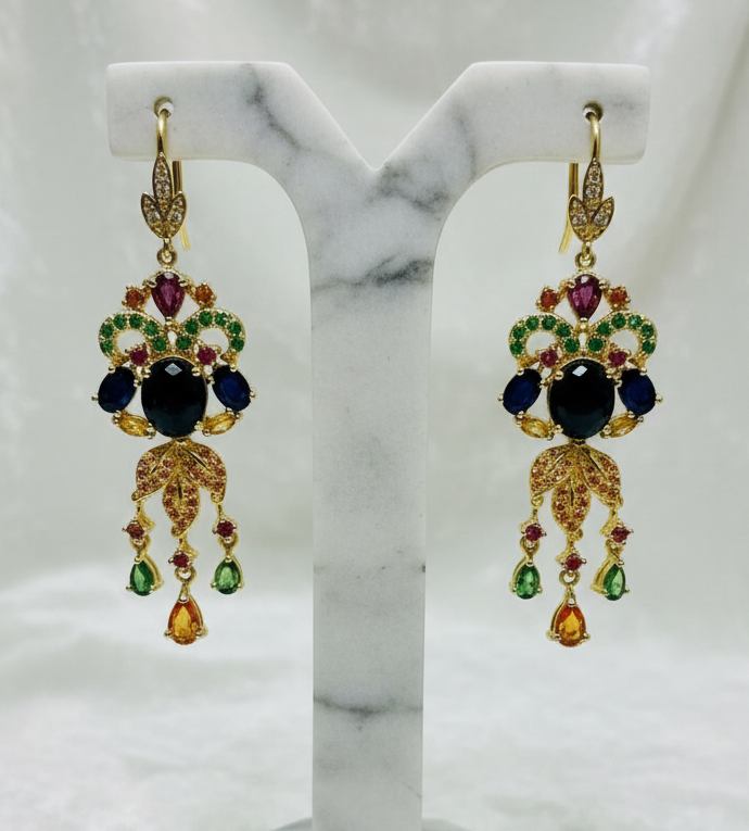Artisan Natural Black Opal & Multigem Chandelier Earrings