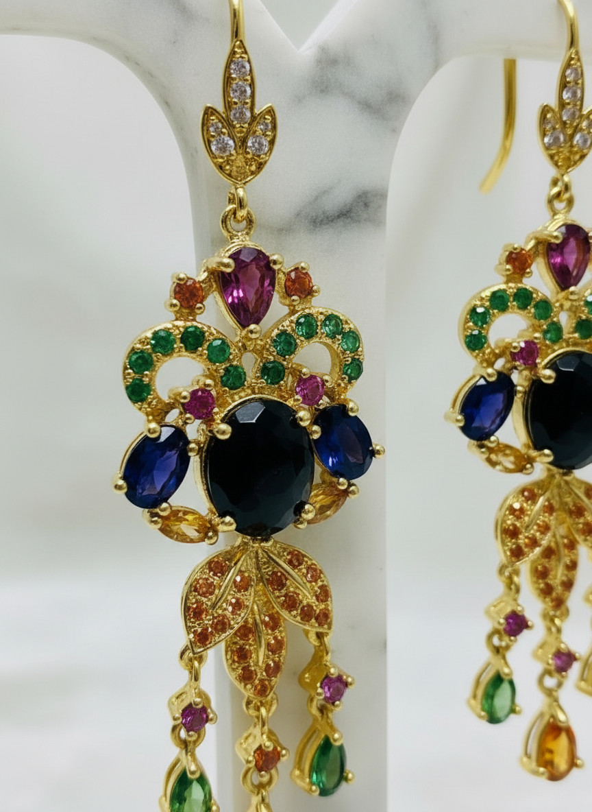 Artisan Natural Black Opal & Multigem Chandelier Earrings