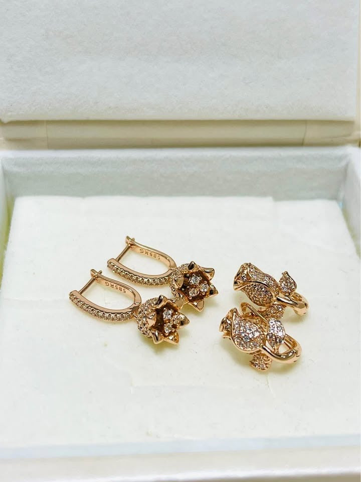 14k rose gold-plated cubic zirconia flower earrings, perfect for adding a touch of sparkle to any outfit.