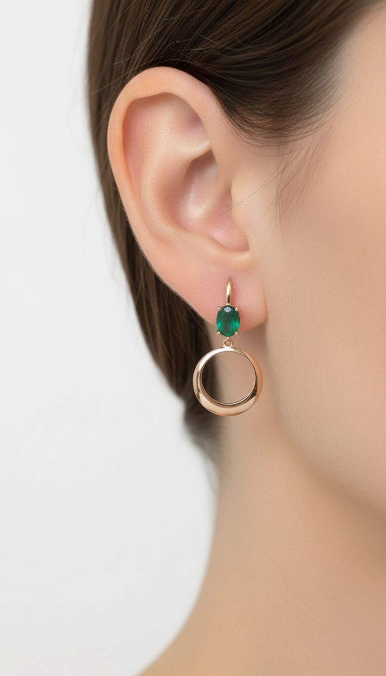 Circle Emerald 14K Rolled-Gold Set —Lab-Created Emeralds- Elegant Everyday Luxury