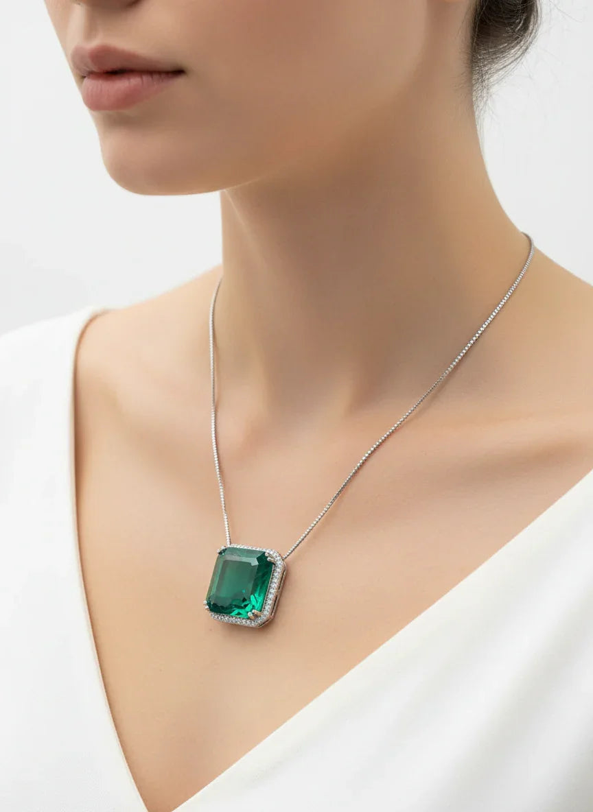 Bold Zambian Emerald Doublet Necklace & Earrings Set 24ct Statement Jewelry