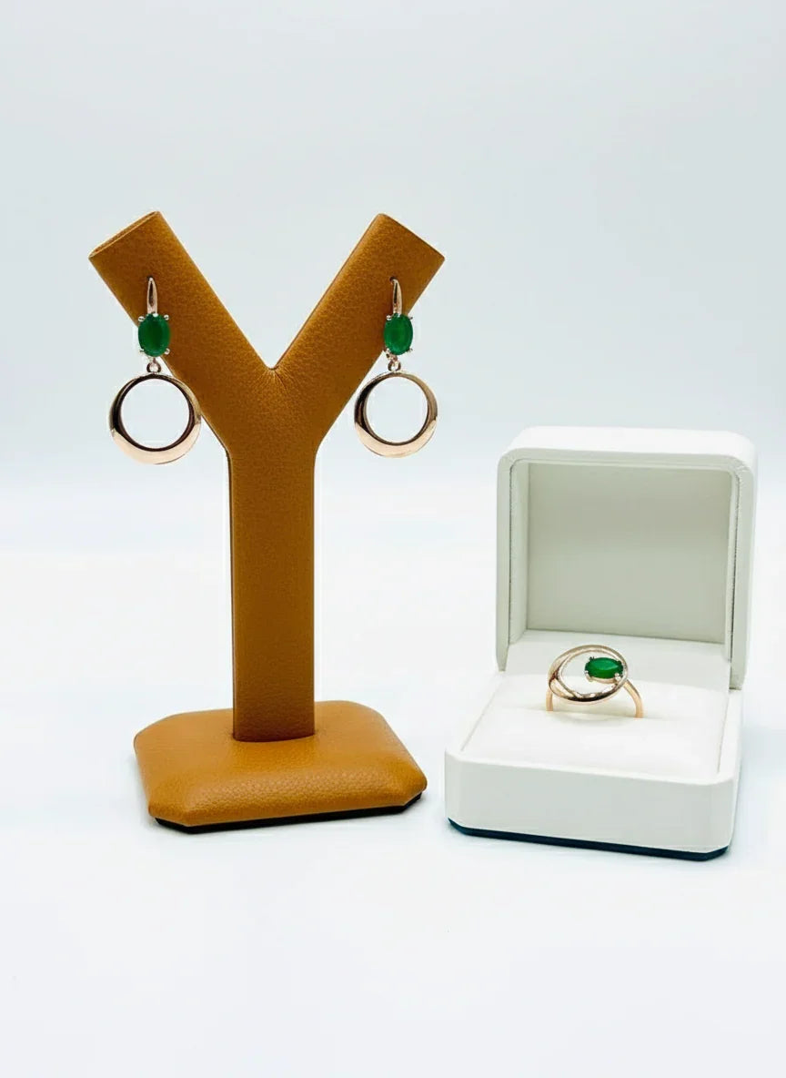 Circle Emerald 14K Rolled-Gold Set —Lab-Created Emeralds- Elegant Everyday Luxury