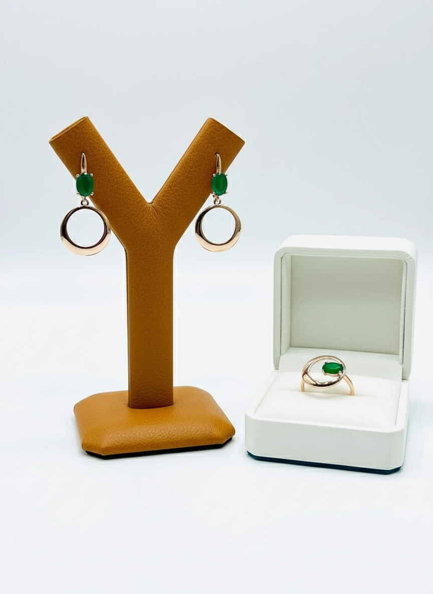 Circle Emerald 14K Rolled-Gold Set —Lab-Created Emeralds- Elegant Everyday Luxury