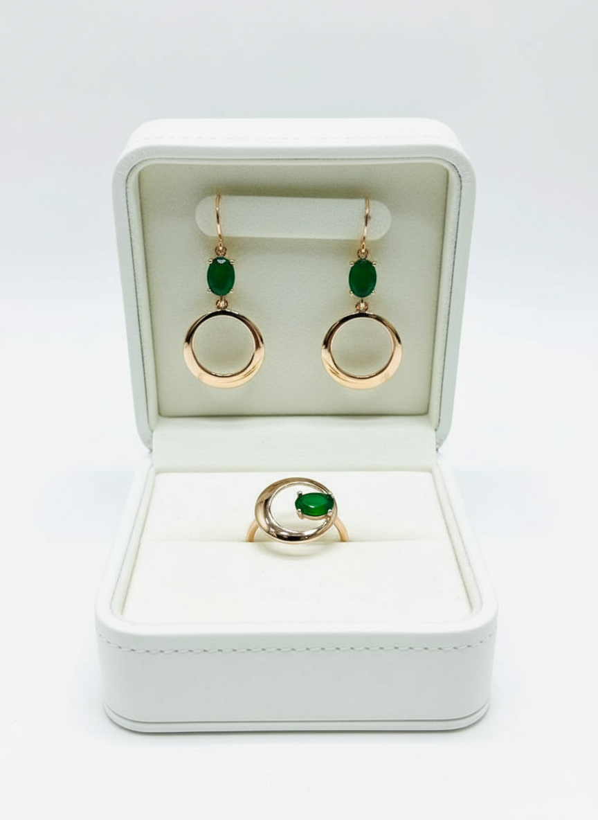 Circle Emerald 14K Rolled-Gold Set —Lab-Created Emeralds- Elegant Everyday Luxury