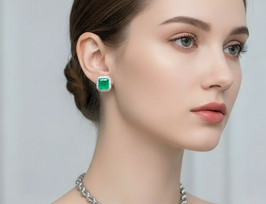 Bold Zambian Emerald Doublet Necklace & Earrings Set 24ct Statement Jewelry