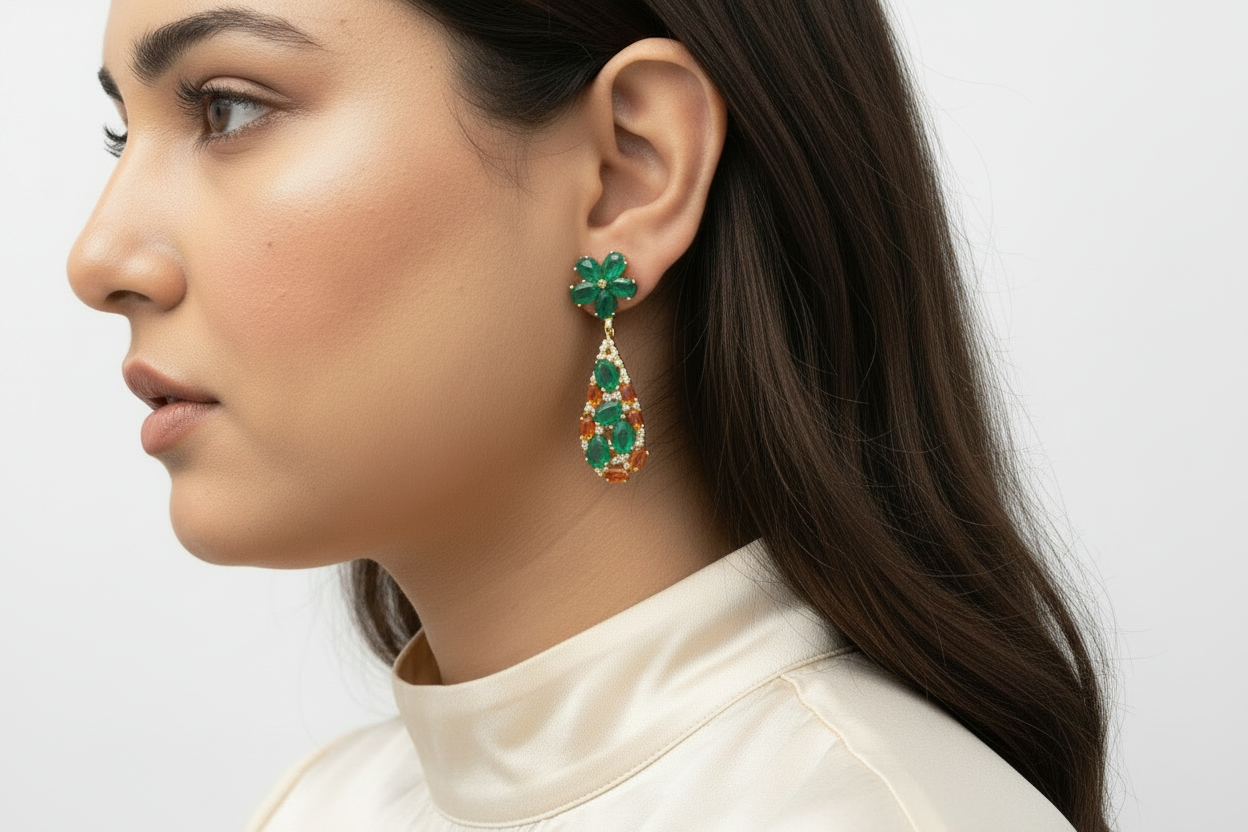 Emerald & Orange Sapphire Drop Earrings – Styled