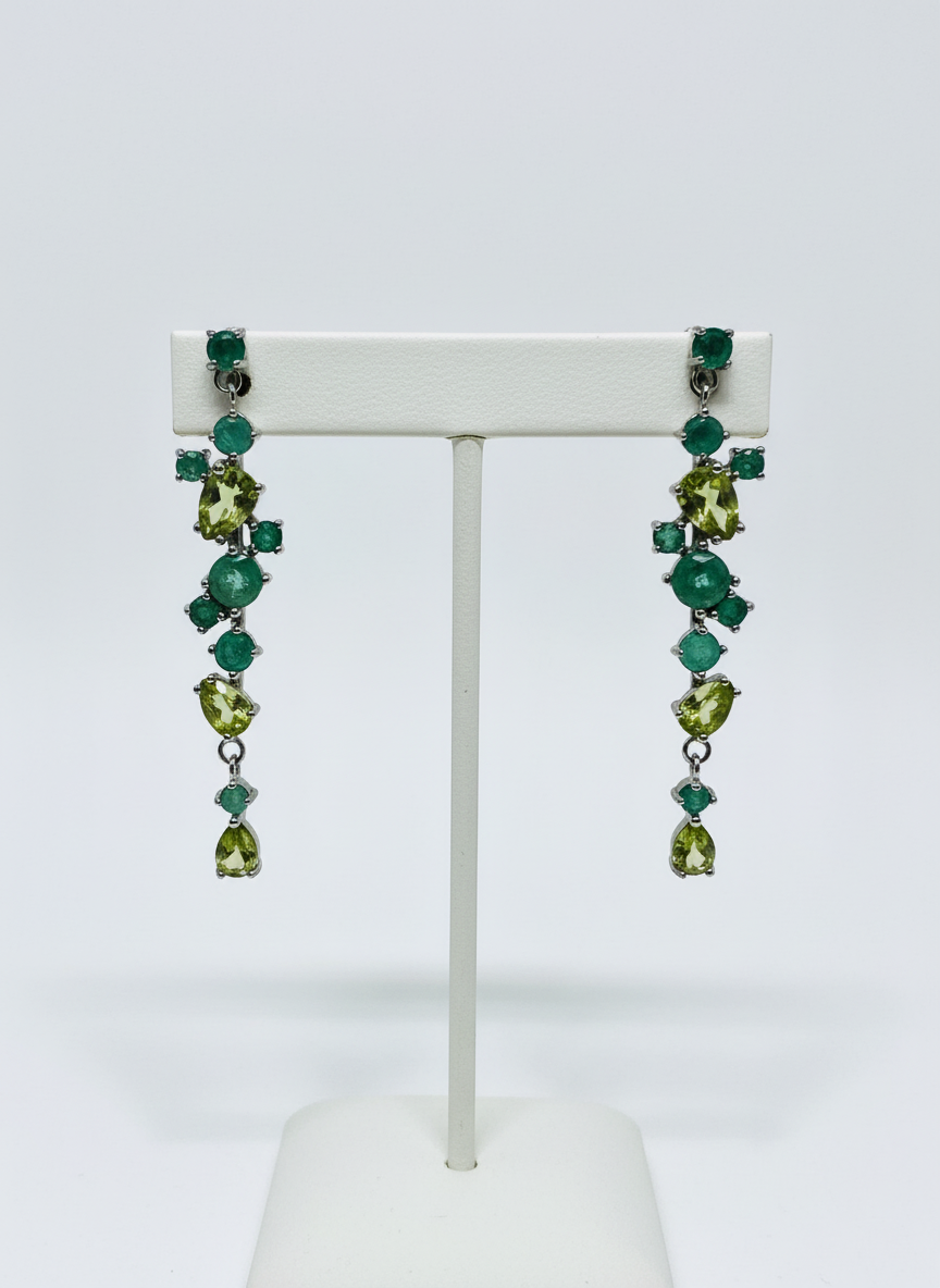 Handmade Emerald & Peridot Long Drop Earrings