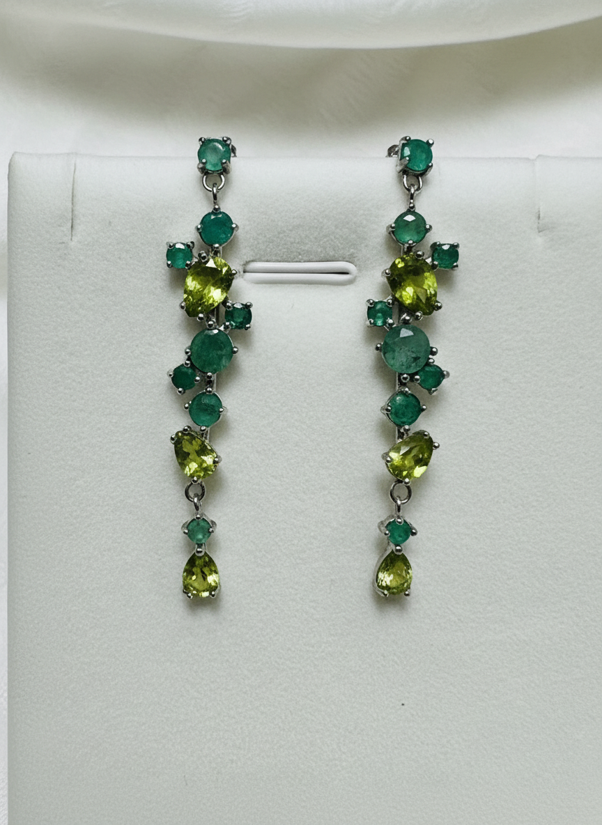 Handmade Emerald & Peridot Long Drop Earrings