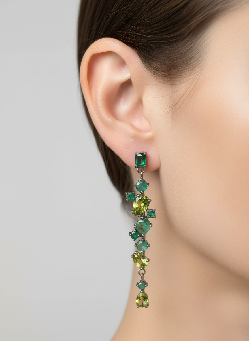 Handmade Emerald & Peridot Long Drop Earrings