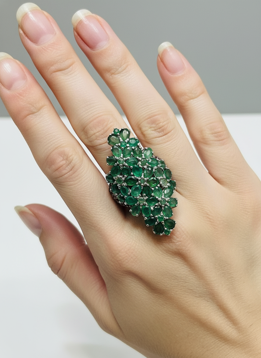 Handmade Zambian Emerald & Rhodolite Bouquet Ring