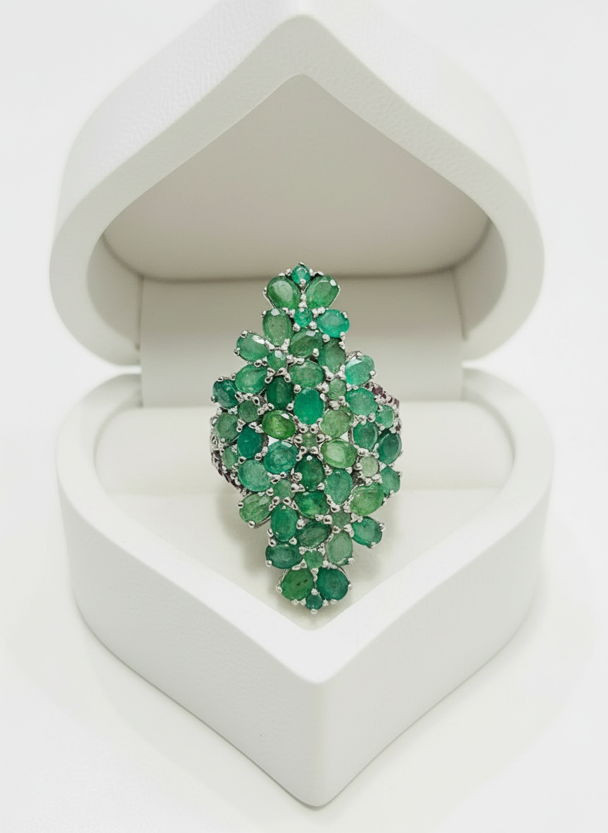 Handmade Zambian Emerald & Rhodolite Bouquet Ring