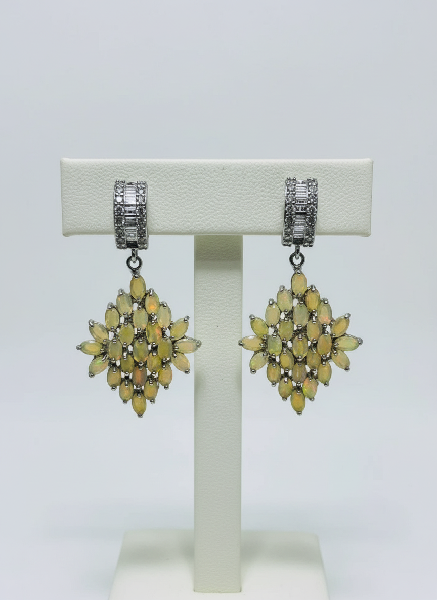 Artisan Fire Opal Dangle Earrings – Sterling Silver