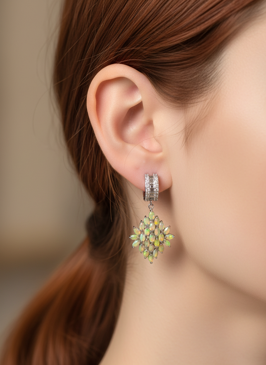 Artisan Fire Opal Dangle Earrings – Sterling Silver