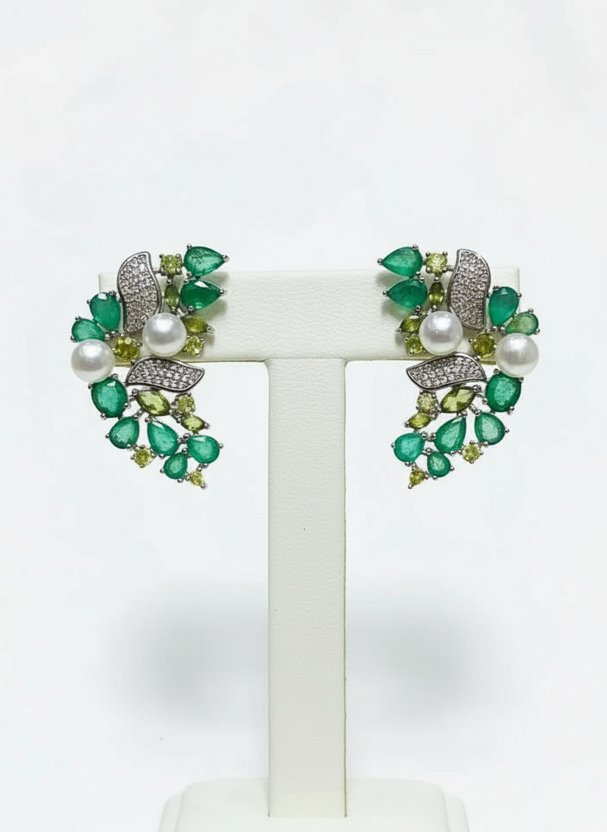 Artisan made Emerald Crescent One of a Kind Earrings