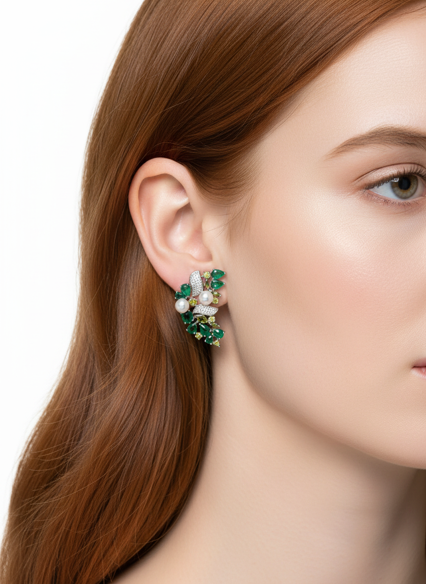 Artisan made Emerald Crescent One of a Kind Earrings