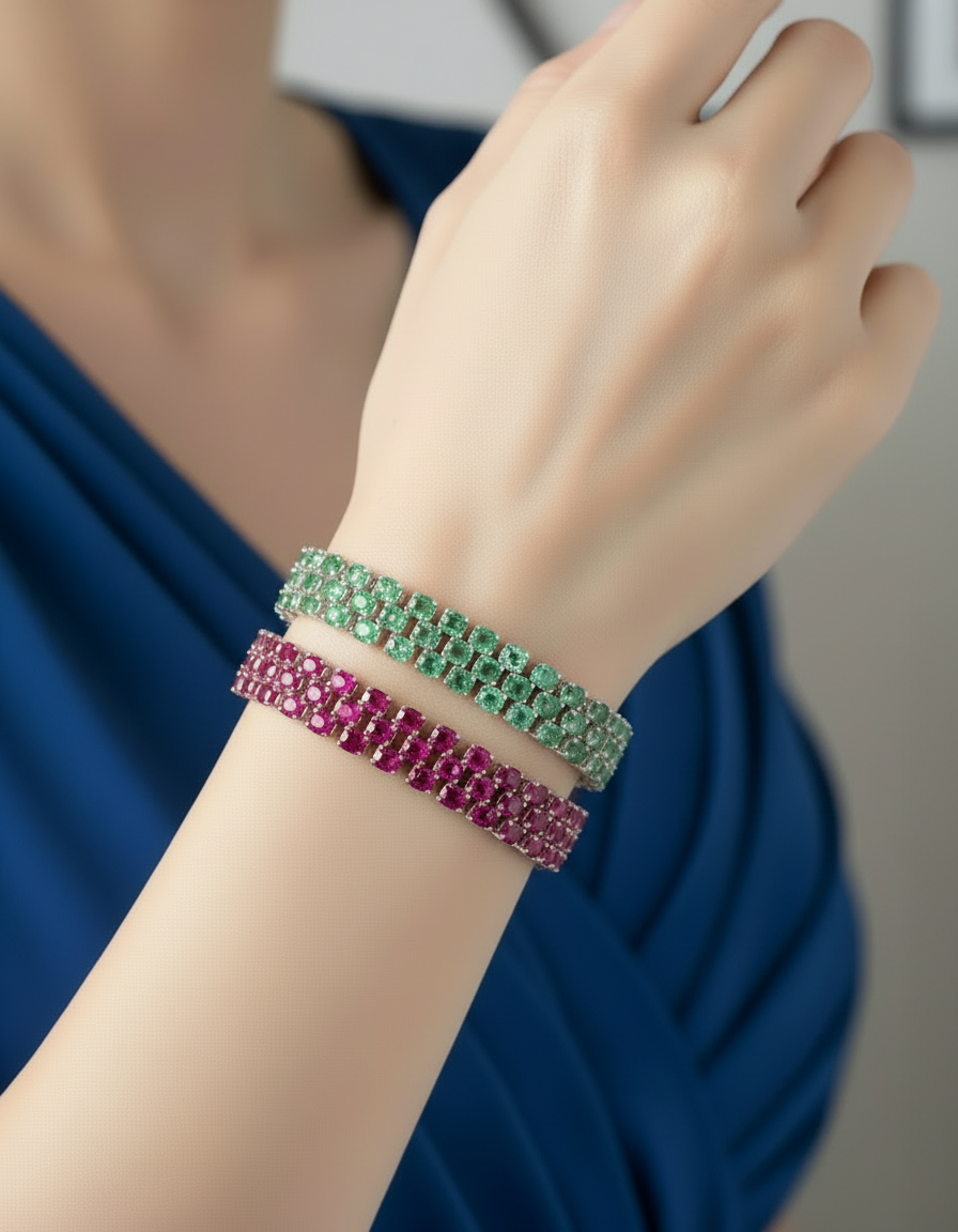 Geometric Triple-Gemstone Bracelets – Gold-Plated Sterling Silver