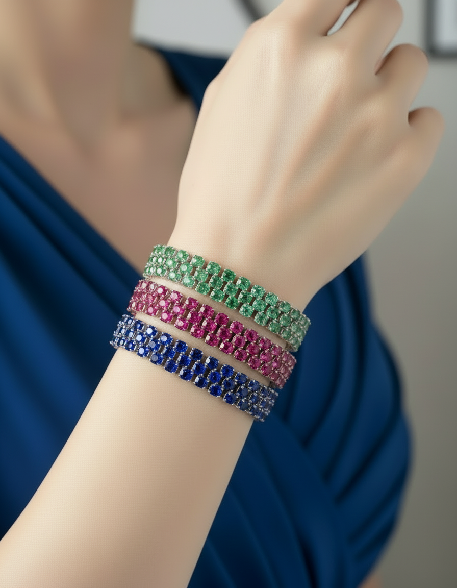 Geometric Triple-Gemstone Bracelets – Gold-Plated Sterling Silver