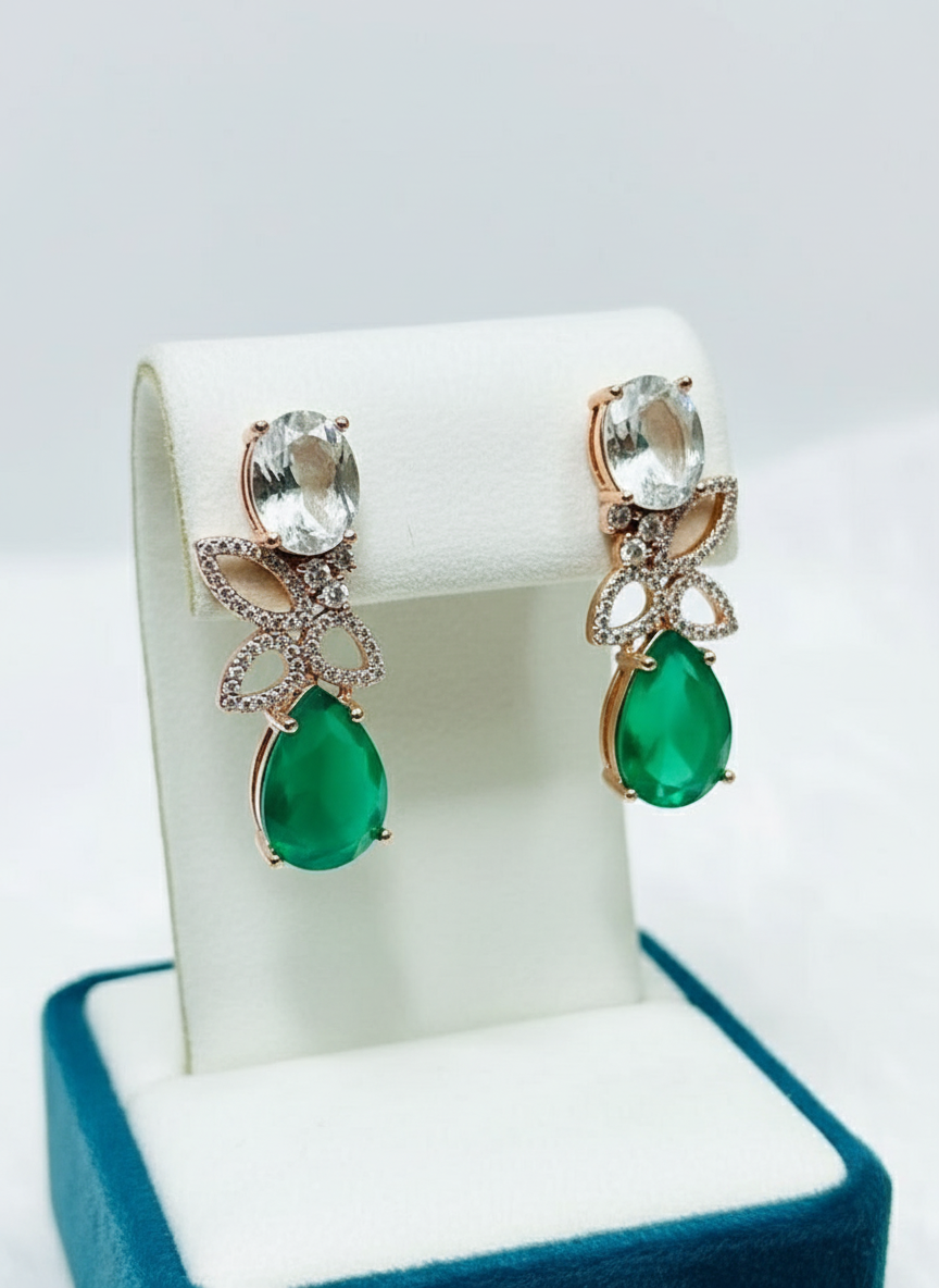 Handmade Green Amethyst and Dark Green Agate Earrings in Rose Gold Vermeil