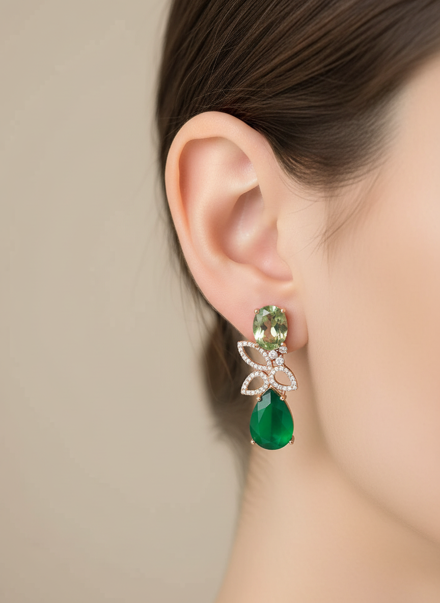 Handmade Green Amethyst and Dark Green Agate Earrings in Rose Gold Vermeil