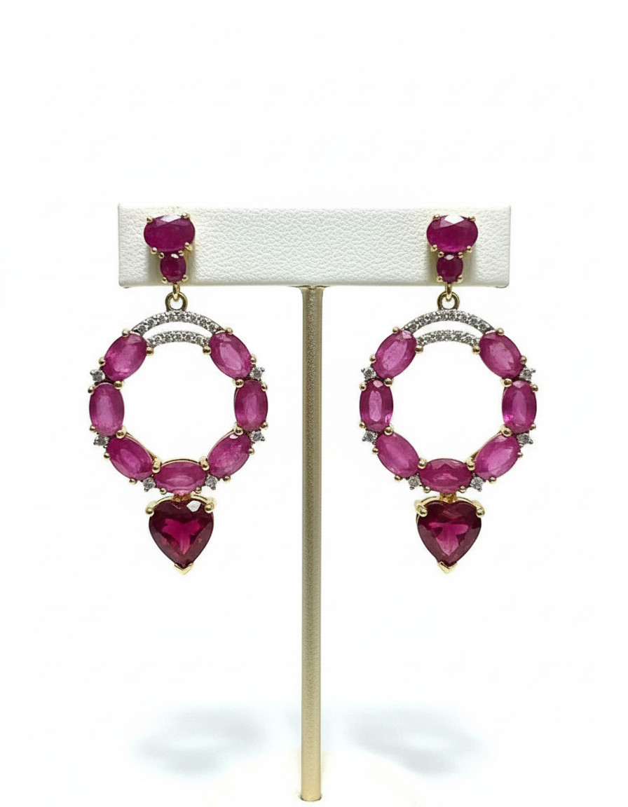 Statement Ruby Earrings | 14K Gold-Plated Sterling Silver, Italian Handmade