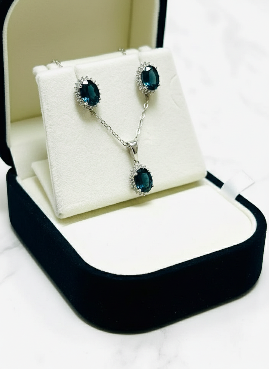 Natural London Blue Topaz Stunning Set- Handmade in Canada