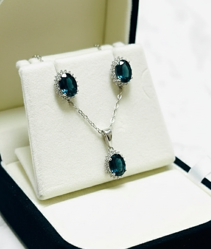 Natural London Blue Topaz Stunning Set- Handmade in Canada