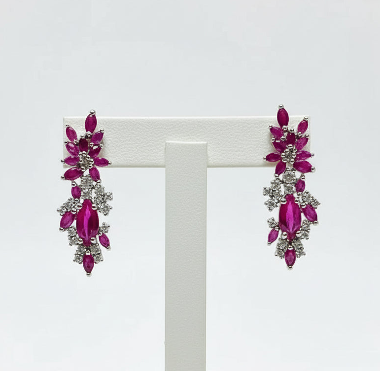 Delicate Ruby & White Topaz Earrings – Handmade 925S