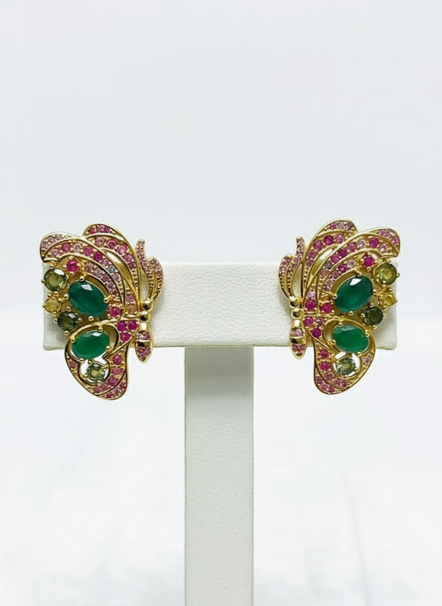 Artisan Butterfly Earrings with Colombian Emeralds