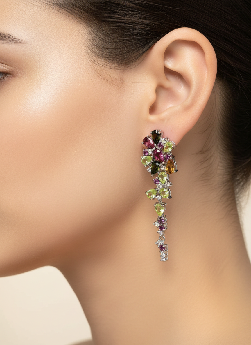 Handmade Peridot, Rhodolite Garnet, & Citrine Earrings