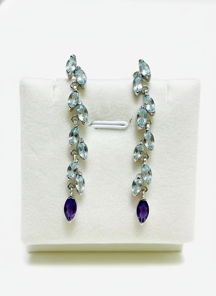 Handmade Natural Aquamarine and Amethyst Earrings